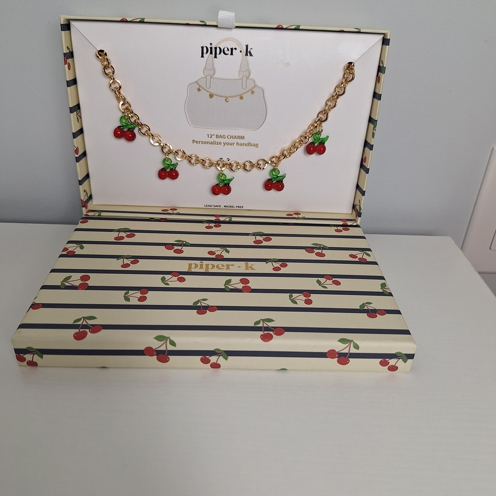 NIB Piper K Gold Cherry Charm Necklace | Beautiful Reusable Box